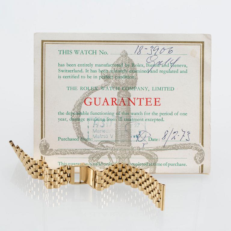 ARMBANDSUR, 18 K guld, Rolex Cellini, ca 1970-tal. Guldlänk medföljer. Vikt ca 34 g.