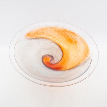 Kjell Engman, Footed bowl Kosta Boda signed glass.