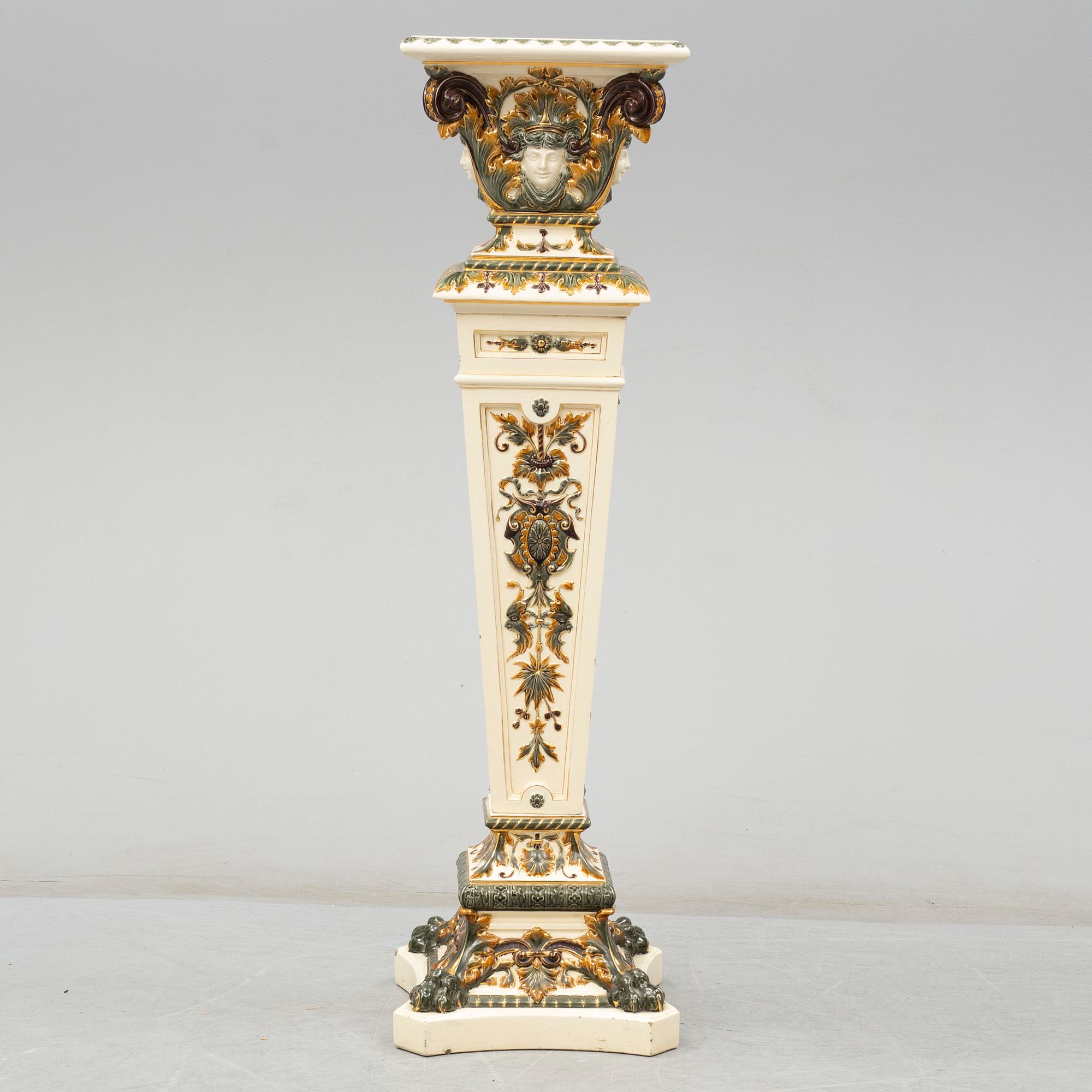A ca 1900 Swedish majolica pedestal, signed Rörstrand.