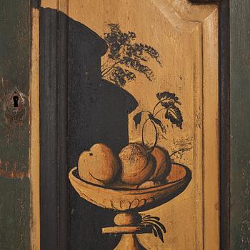 A polychrome-painted writing-cabinet attributed to J. Bäckström (1773-1837), dated 1828.