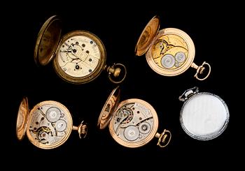 FICKUR, 5 st, doublé och vitmetall, bla Waltham, 1900-talets första hälft.