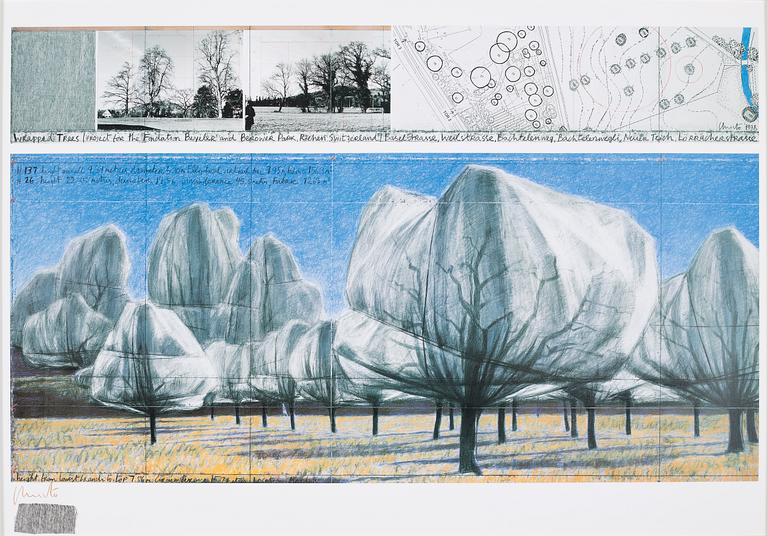 an offset print by Christo & Jeanne-Claude, with a textile application, signed.