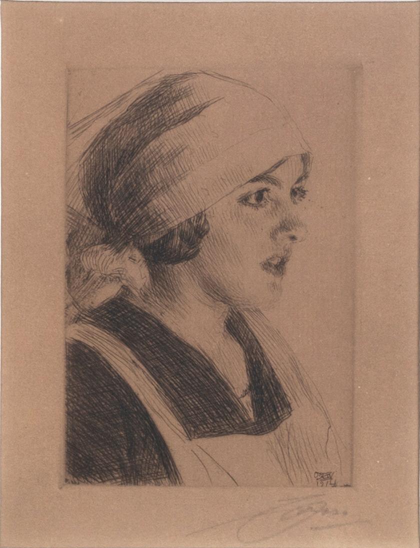 Anders Zorn, a signed etching from 1914.