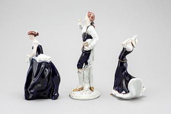 FIGURINER, 3 st, porslin, Royal Dux, omkring 1900-talets mitt.