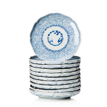 A set of ten Japanese blue and white plates, 20th century.