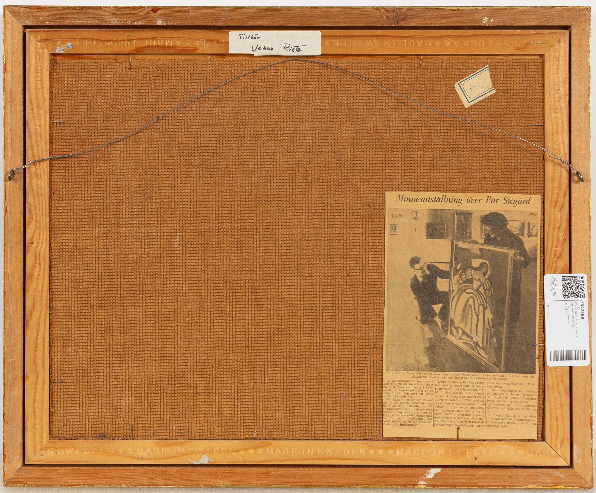 Pär Siegård,  Stilleben.