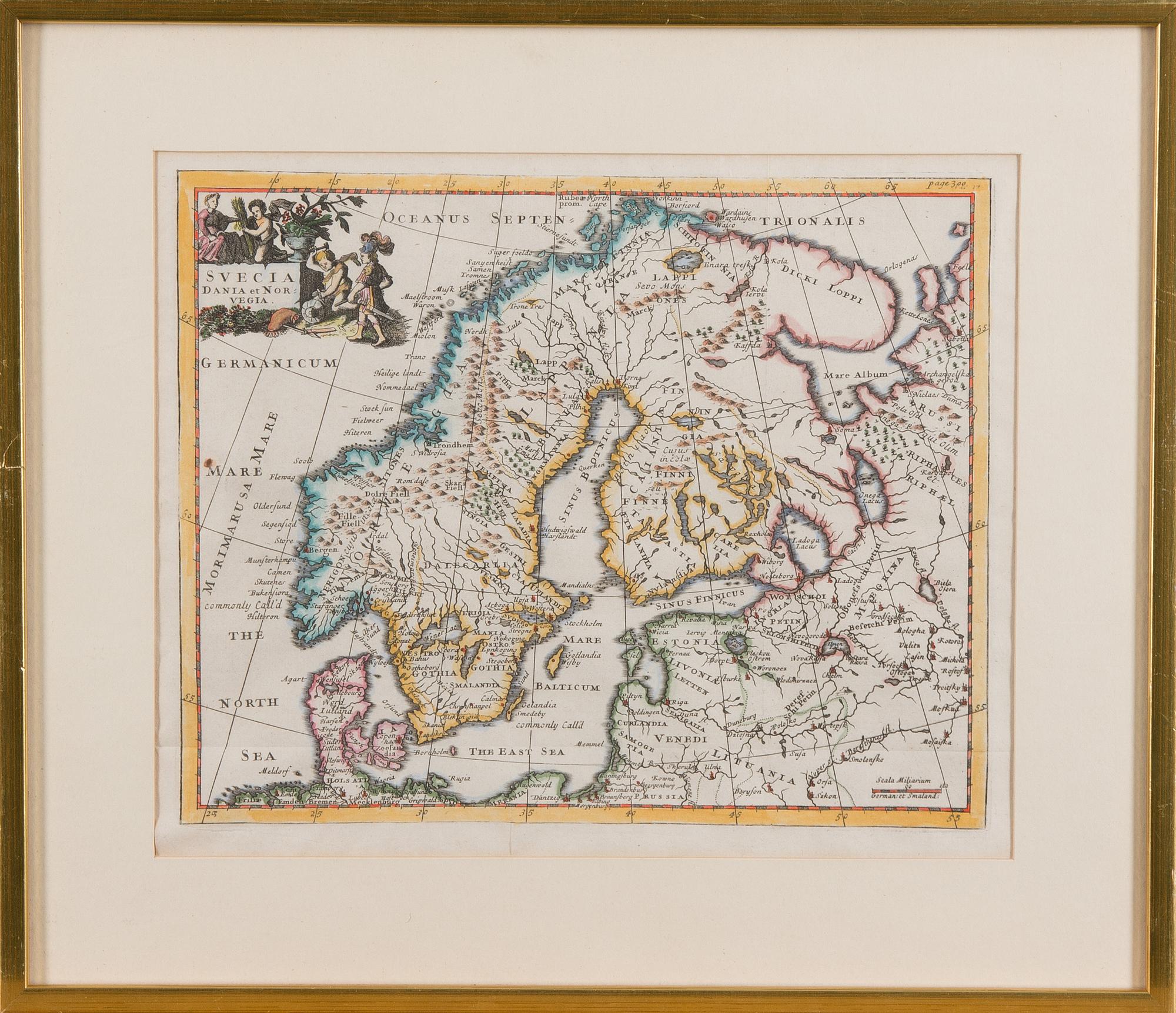 KARTOR, 3 st, handmålade kopparstick, 1700-tal.