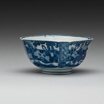 A blue and white bowl, Qing dynasty, with Kangxis six character mark and period (1662-1722).