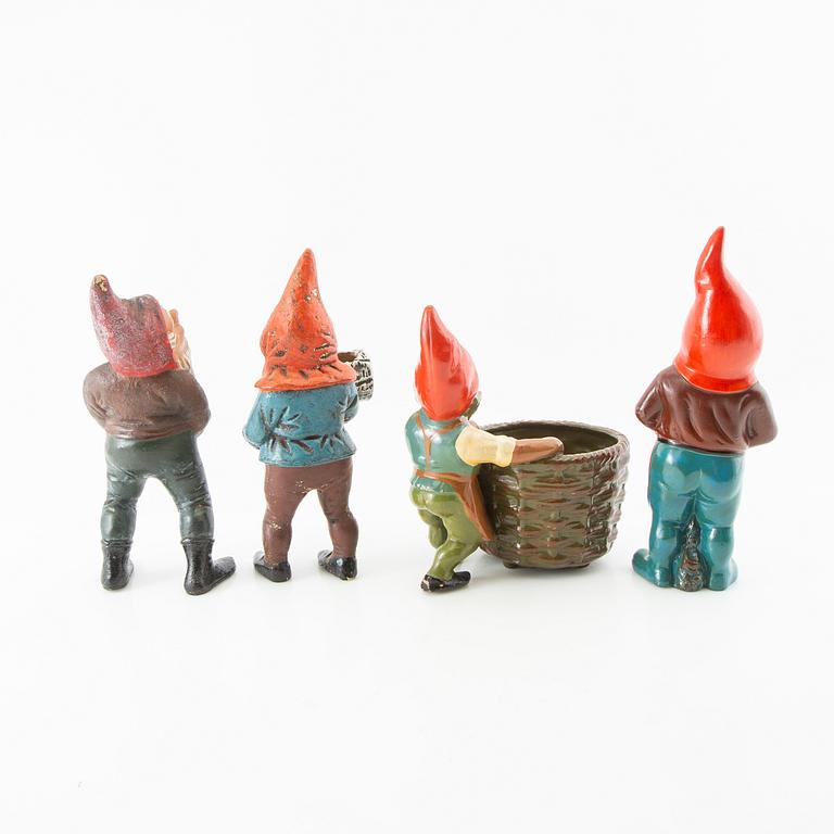Gnomes 9 pcs mostly Germany mid/second half of the 20th century painted terracotta.