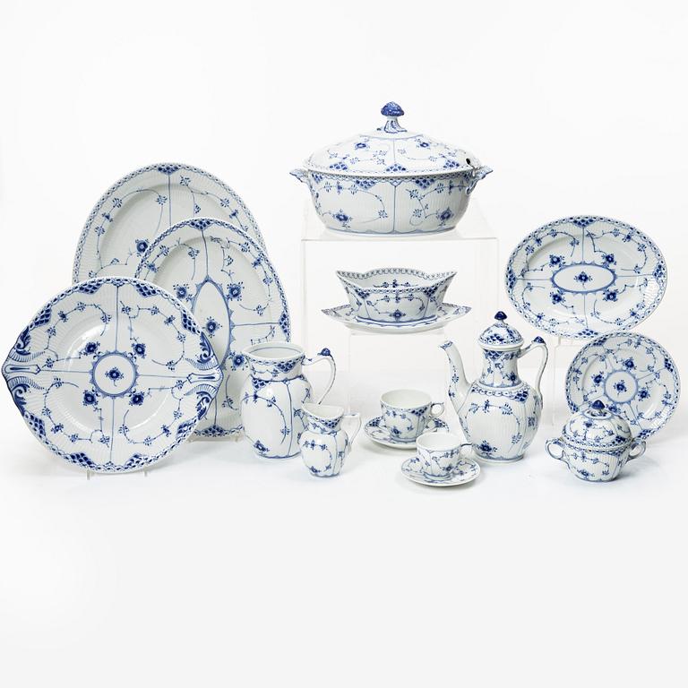 Royal Copenhagen, A 'Blue fluted' dinner and coffee service, most half lace (92 pieces).