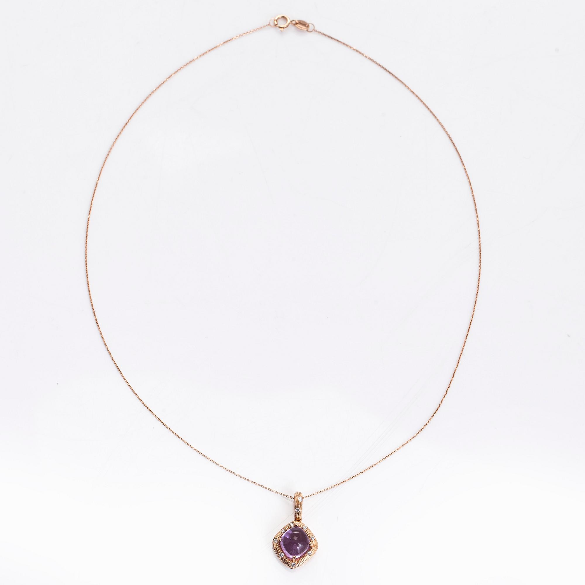 Halsband, 14K roséguld, ametist och diamanter.
