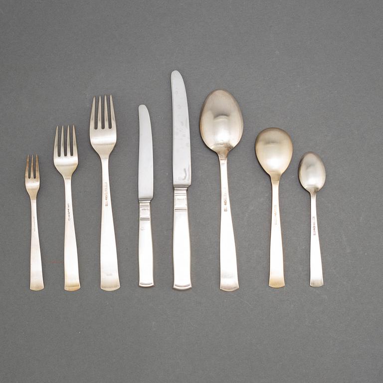 JACOB ÄNGMAN, besticksuppsättning, 63 delar, silver, "Rosenholm". GAB, Stockholm, 1900-talets mitt.