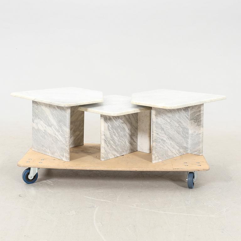 A three pcs marble coffee table/side tables 21st century.