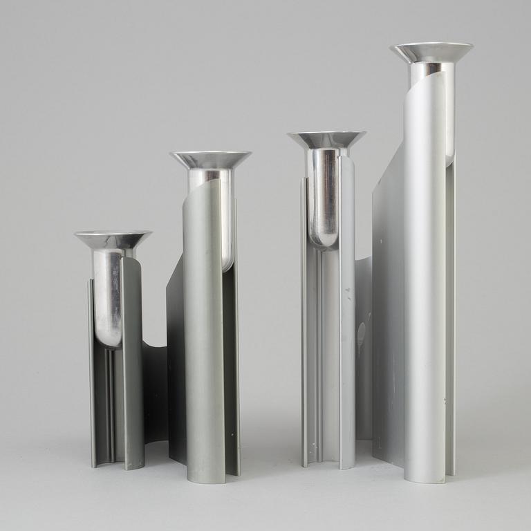 Two aluminium "Labyrinth" candlesticks by Lene Munthe for Georg Jensen, Denmark.