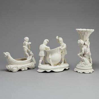 TWO PARIAN BOWLS AND A VAS, Gustafsberg and Rörstrand, ca 1900.