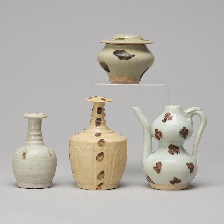 Two vases, a ewer and a jar with cover, possibly Yuan Dynasy.