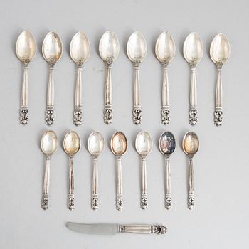 Georg Jensen, Cutlery, 16 pieces, silver, "Konge/Acorn", Georg Jensen/Jensen & Wendel, Denmark.