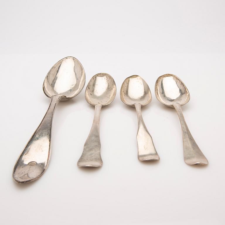 Spoons, 4 pcs, including Carl Fredrik Seseman and Peter Pihl, 18th/19th century.