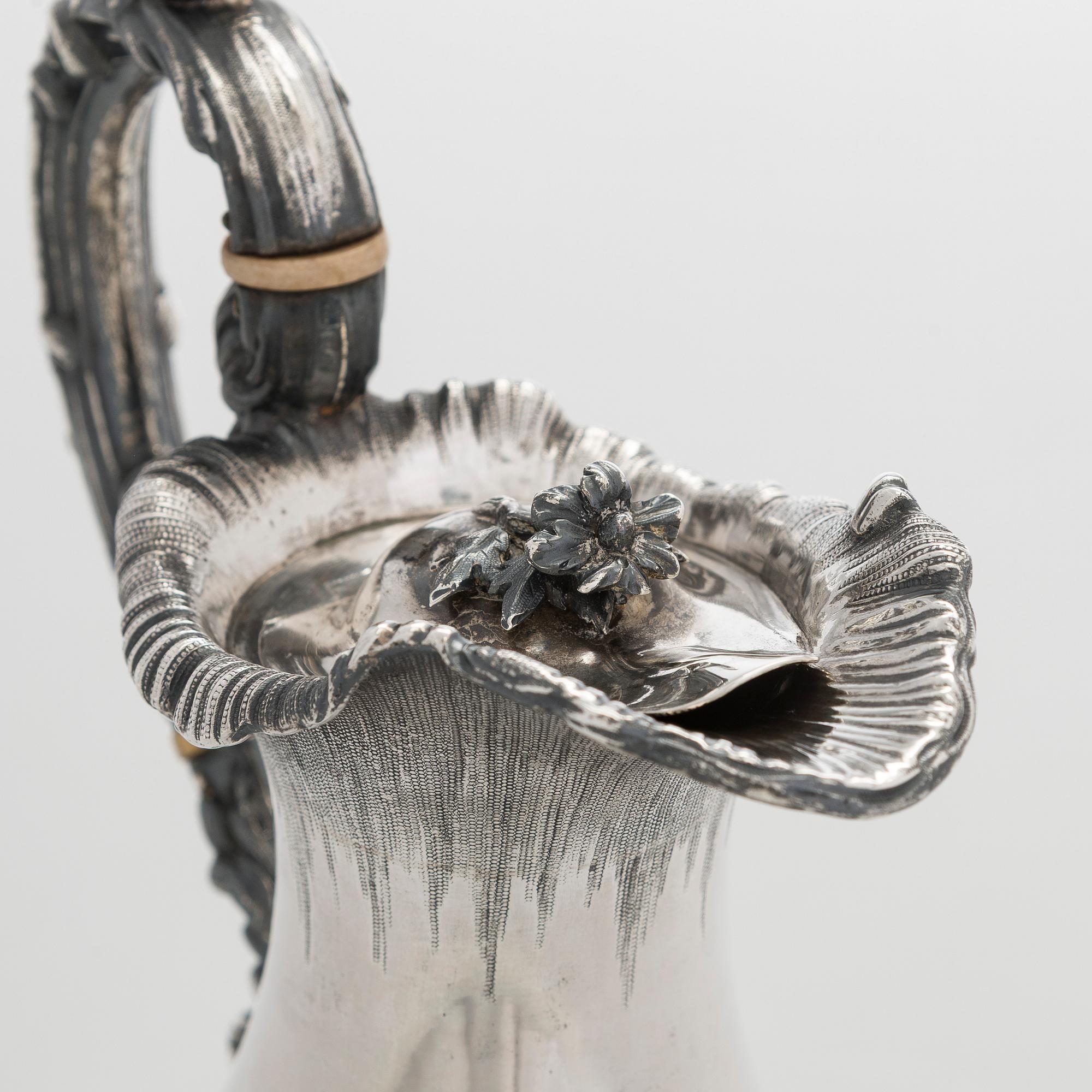 A sterling silver ewer, maker's mark of Robert W Smith, Dublin 1843.