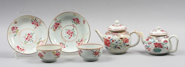 TEKANNOR SAMT KOPPAR MED FAT, 4 st, porslin, Qianlong, Kina 1700-tal.