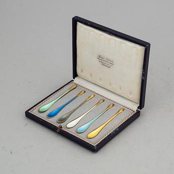 6 silver and enamel spoons, Egon Lauridsen, Copenhagen, Denmark.