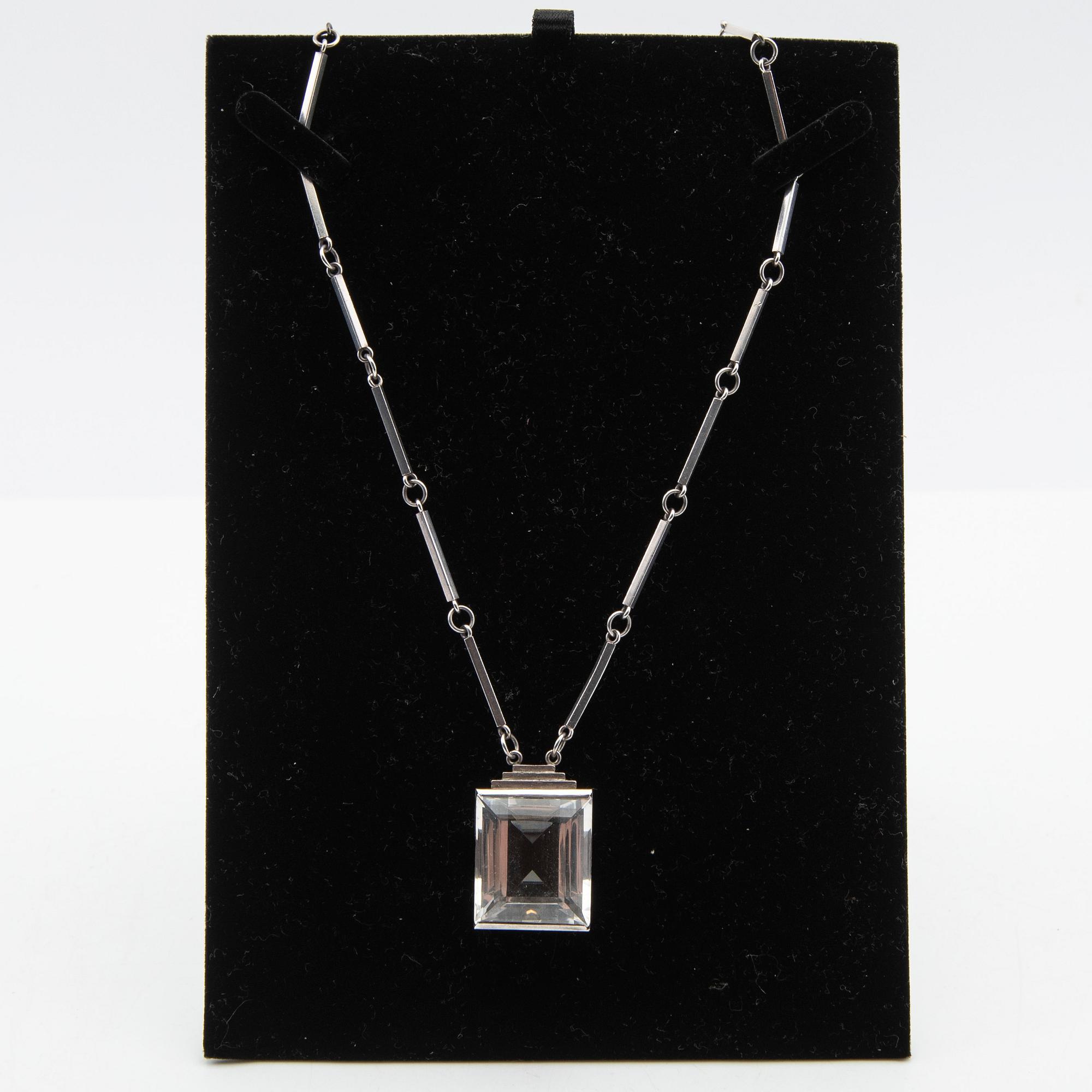 Wiwen Nilsson, necklace, sterling silver with step-cut rock crystal, Lund, 1944.