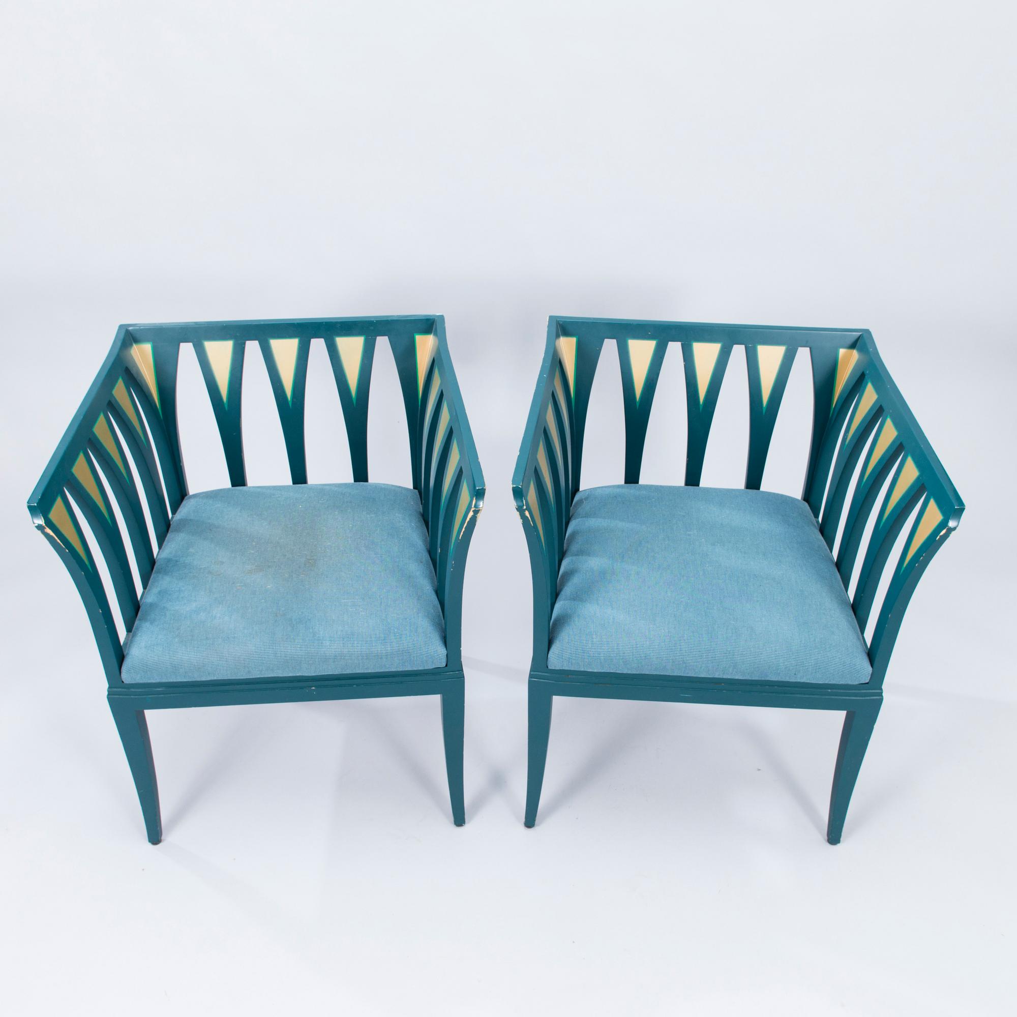 A pair of "Blue Chair" armchairs by Eliel Saarinen, Adelta, Finland 1983.