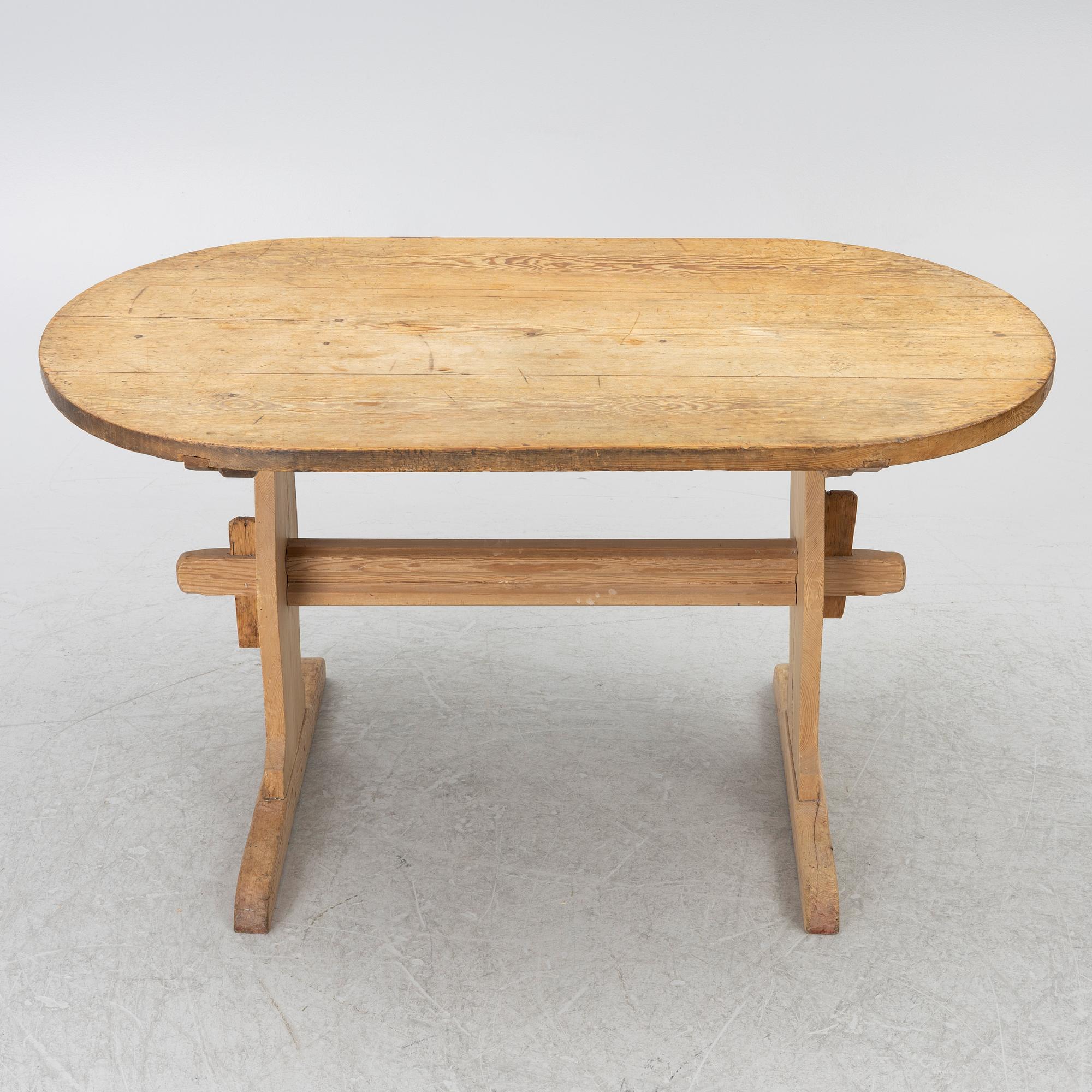 A pine wood table, folk art, 19th century.