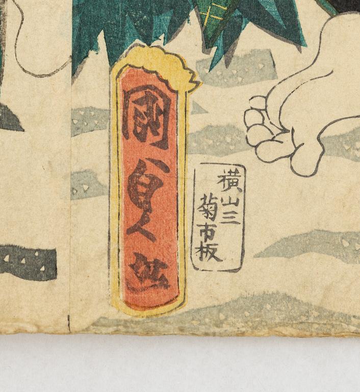 Utagawa Kunisada, färgträsnitt, triptyk, Japan, 1800-talets mitt.