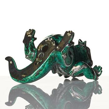 Wilhelm Kåge, an "Argenta" stoneware sculpture of a dragon puppy, Gustavsberg, 1940s.