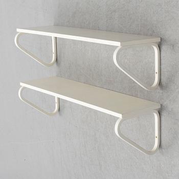 ALVAR AALTO, a pair of model 112 painted wall shelves from Artek, Finland.