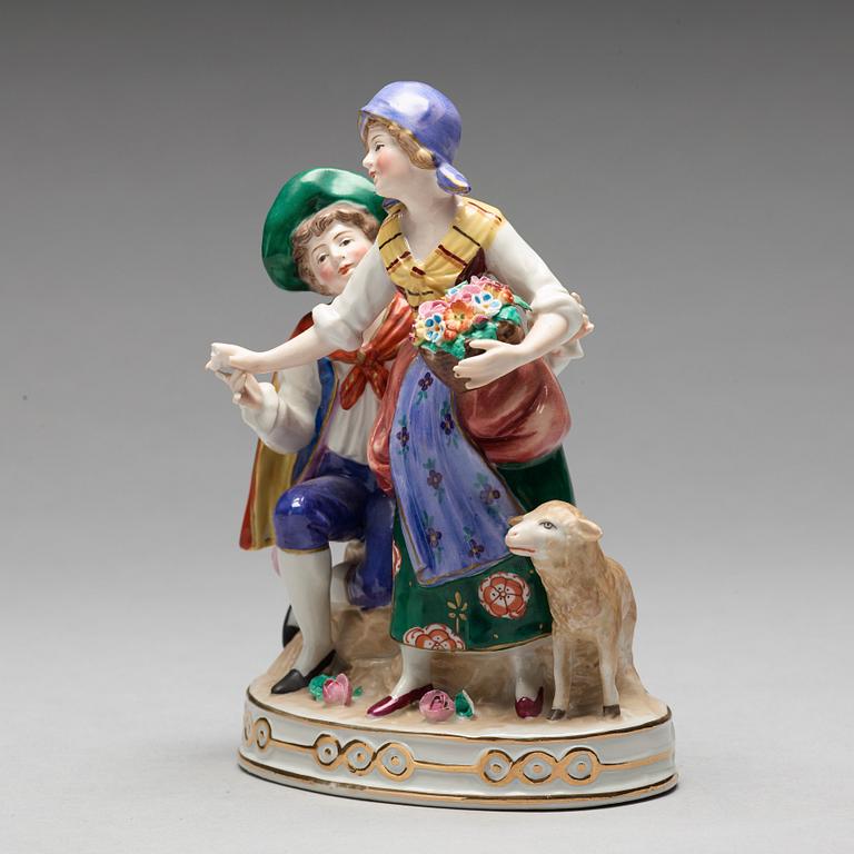 FIGURGRUPP, porslin. Neapelliknande märke, 1900-tal.