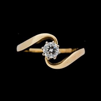 RING, 14 k guld med briljantslipad diamant ca 0,30 ct. Vikt ca 2 g.