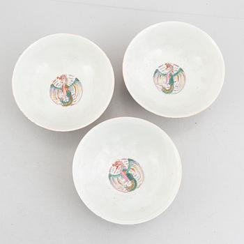 Three Chinese porcelain bowls, 20th century.