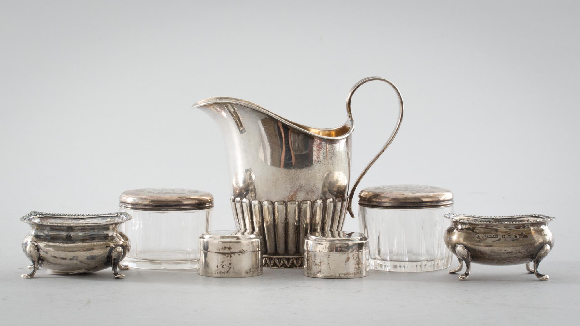 PARTI SILVER, 7 delar, 1800 och 1900-tal, vikt ca 220g.