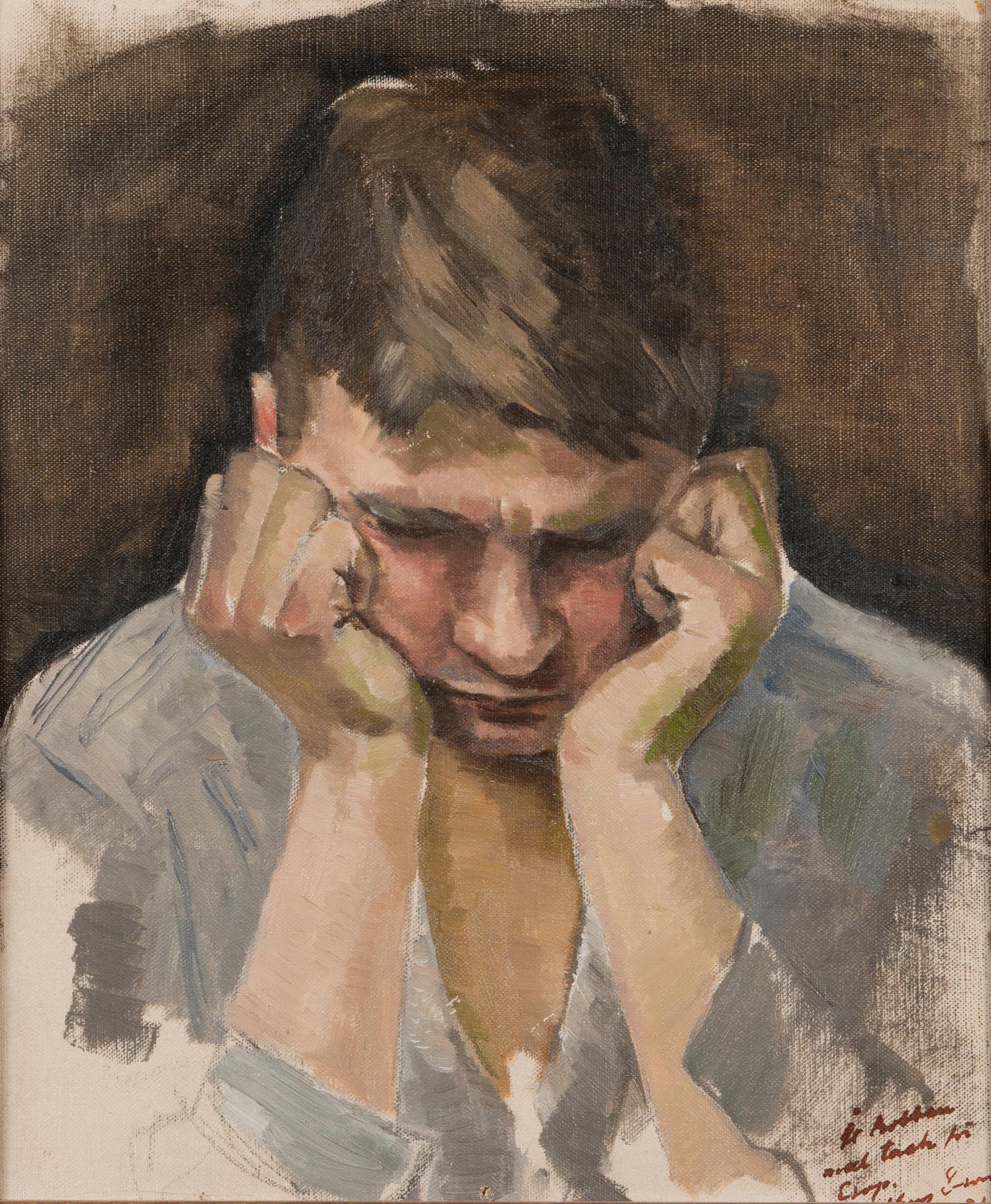 Henry Ericsson, olja på pannå, signerad med dedikation.
