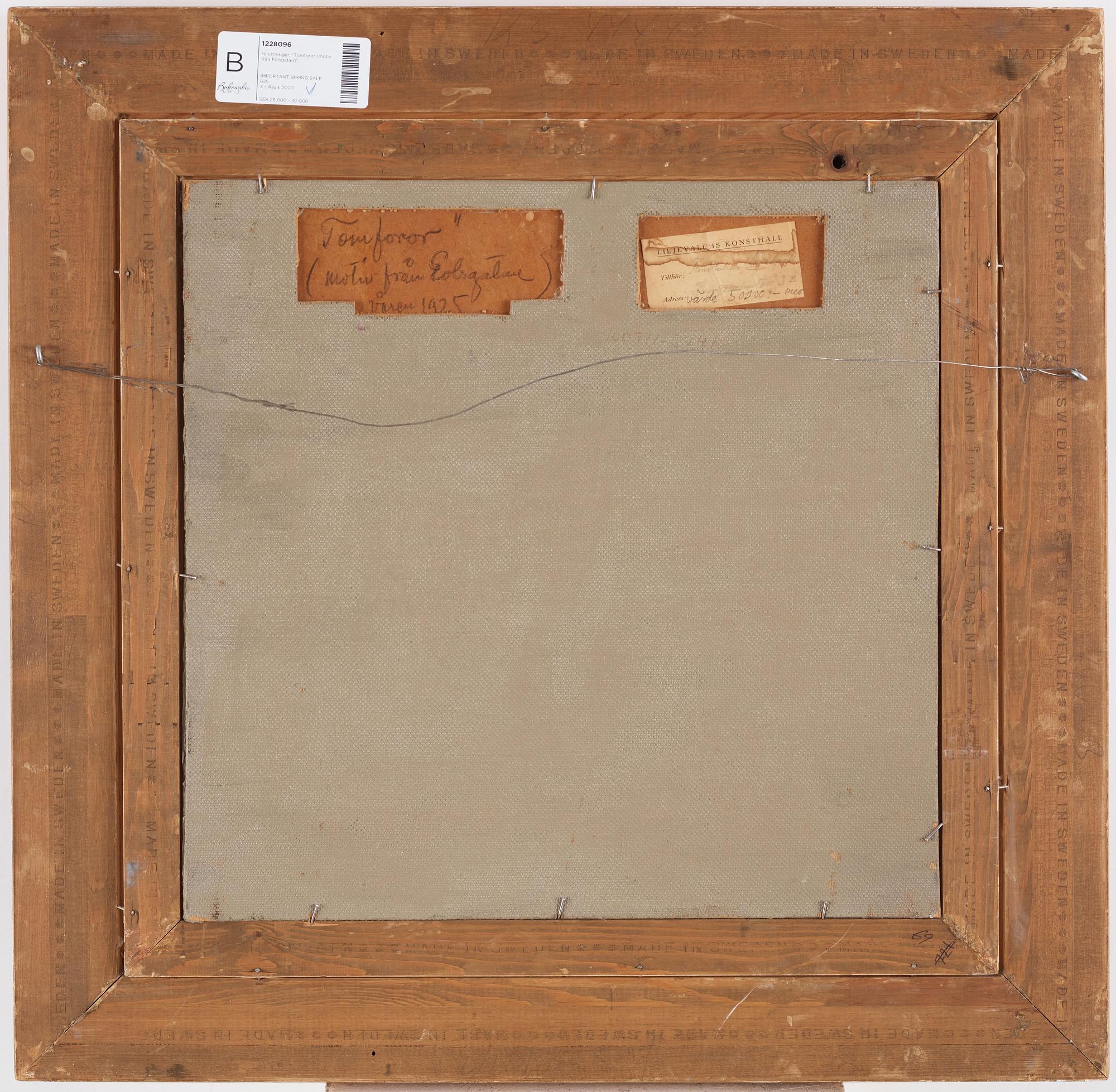 Nils Kreuger, "Tomforor (motiv från Eolsgatan)" (Street scene from Eolsgatan, Södermalm, Stockholm).