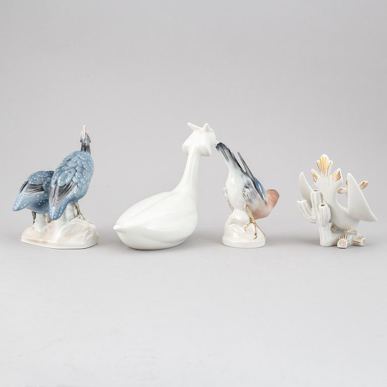 RÖRSTRAND, Gunnar Nylund and others, a set of four porcelain figurines of birds, Sweden.