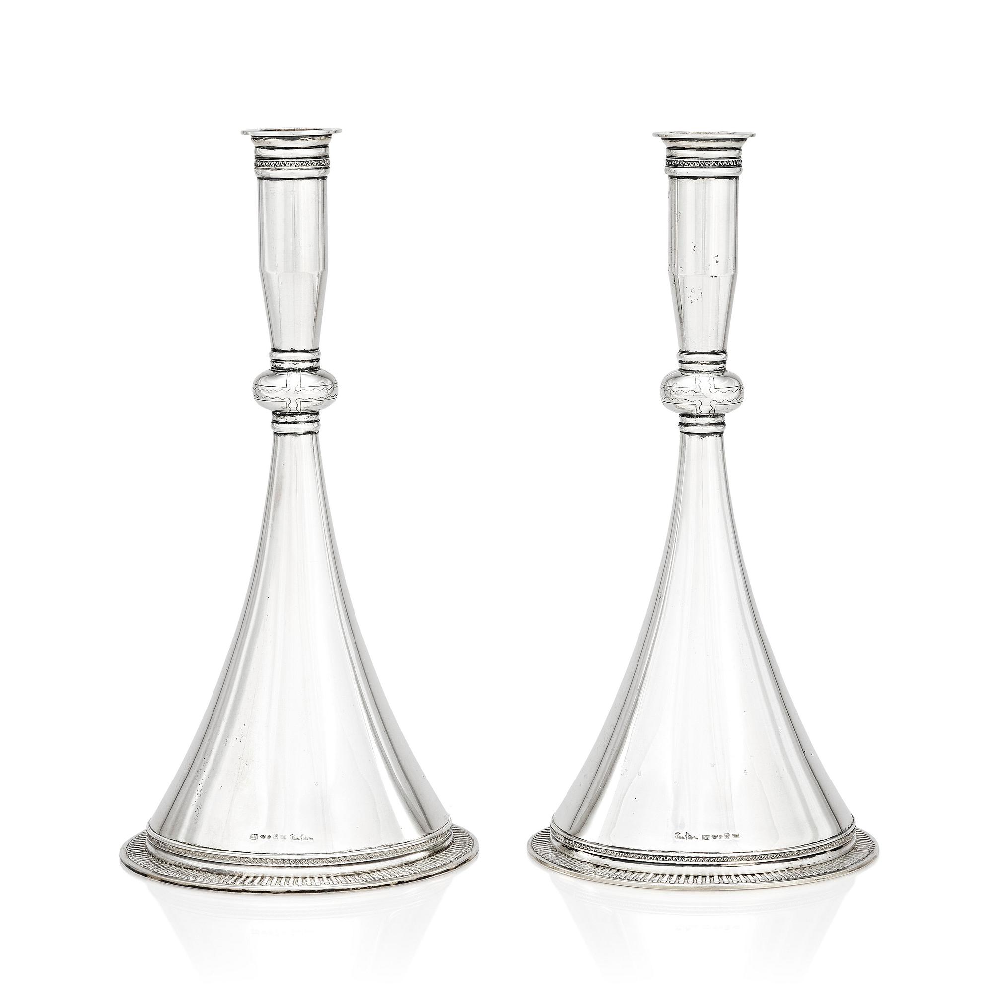 Wiwen Nilsson, a pair of silver candlesticks, Lund Sweden 1939, the so called 'byzantine' model.