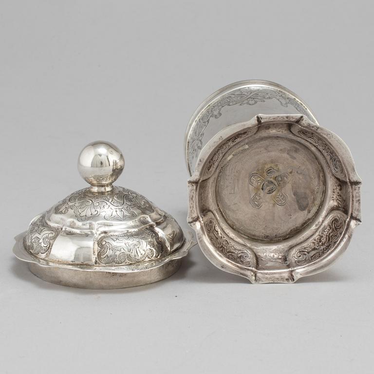An 18th century silver beaker and cover, fantacy marks like Swedish pewter marks.