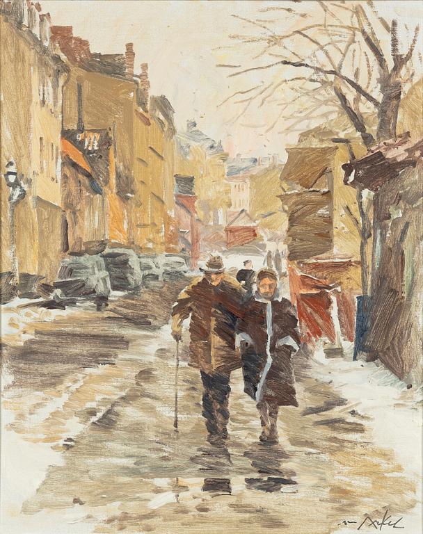 Adrian van Arkel, "Snösmälltning på Fjällgatan"/"Vinterpromenad på Söder".