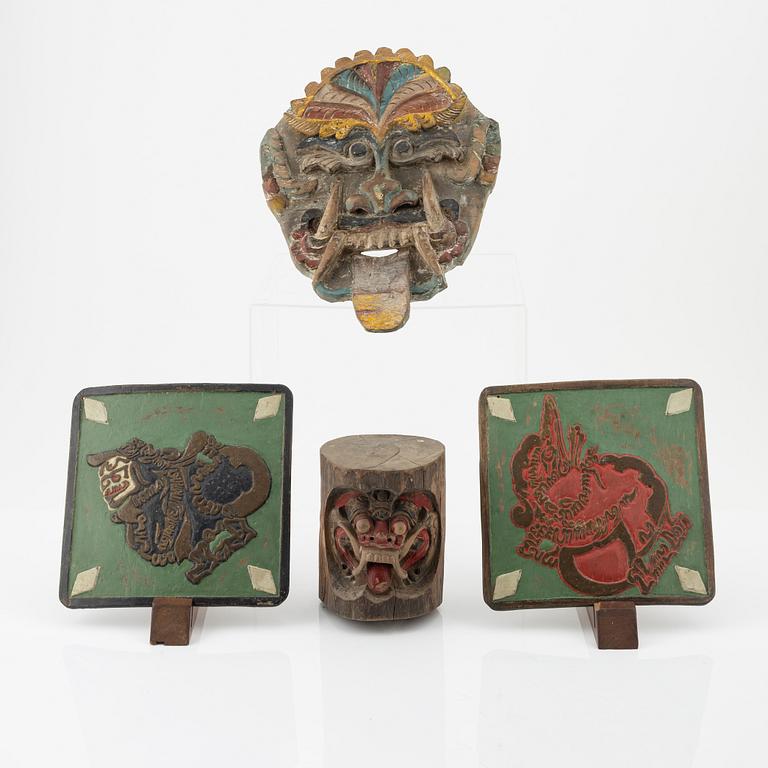 A group of four wood carvings, Indoniesia, Jakarta, 20th Century.