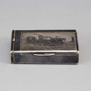 A Russian parcel-gilt silver and niello box, mark of Nicolai Kemper, Moscow 1882.