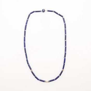 Necklace, lapis lazuli, gold and pearl.