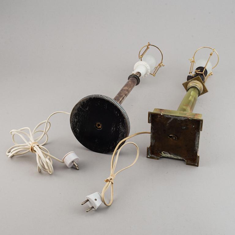 Two table lampa, onyx and plate, 20th century.