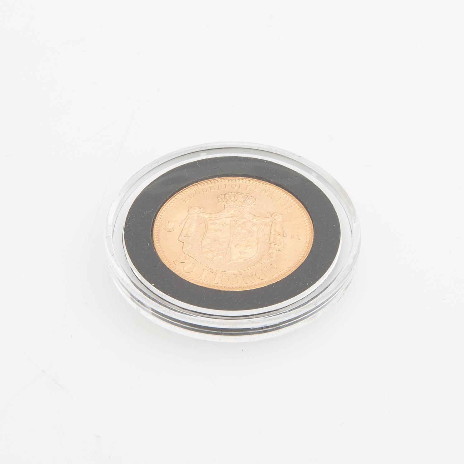 Guldmynt Sverige, Oscar II 20 kr, 1874, felpräglat.