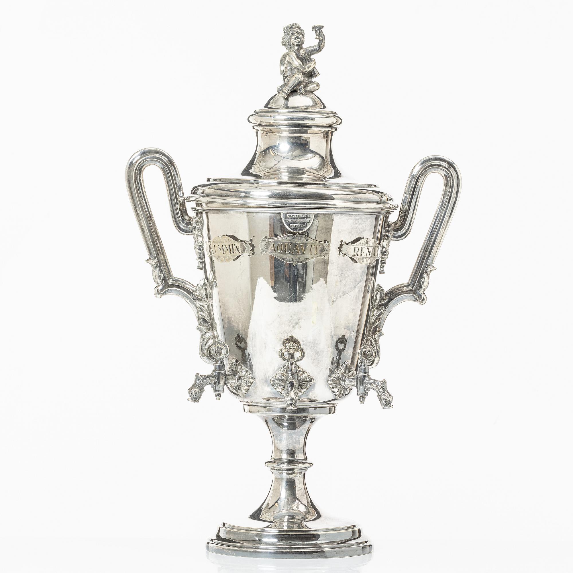 Brännvinscistern, nysilver, DA Kjernås Nysilfverfabrik, Göteborg.