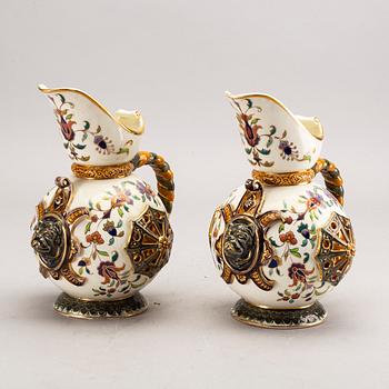 A pair of Rörstrand majolica jugs around 1900.