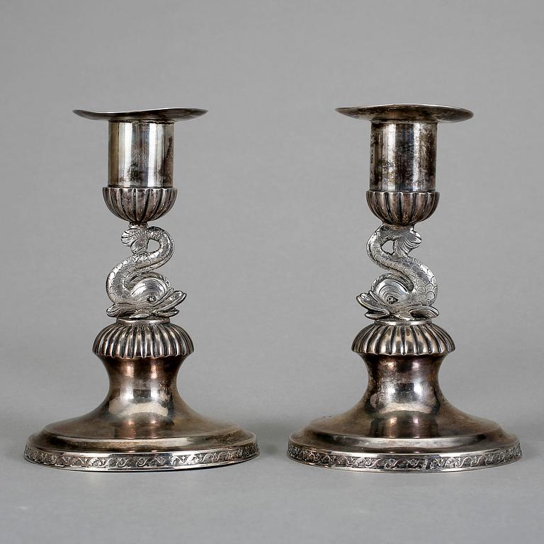 LJUSSTAKAR, silver, empire, sannolikt Barkander & Söhrling, verksam 1825-57 i Linköping.