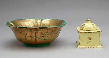 SKÅL samt BLÄCKSTÄLL, flintgods, Wilhelm Kåge, Gustavsberg 1928 och 1929.